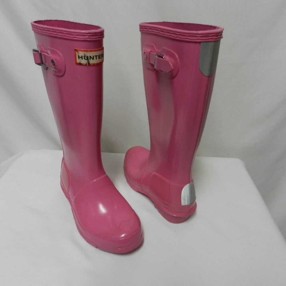 Hunter Pink rubber tall rain boots knee high pull on water proof Girls Size Sz 2